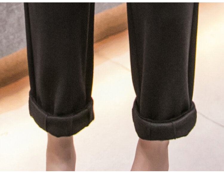 Calças de nove pontos mulheres outono inverno preto aveia novas calças femininas casual solto cor sólida harlan calças femininas roupas 288a