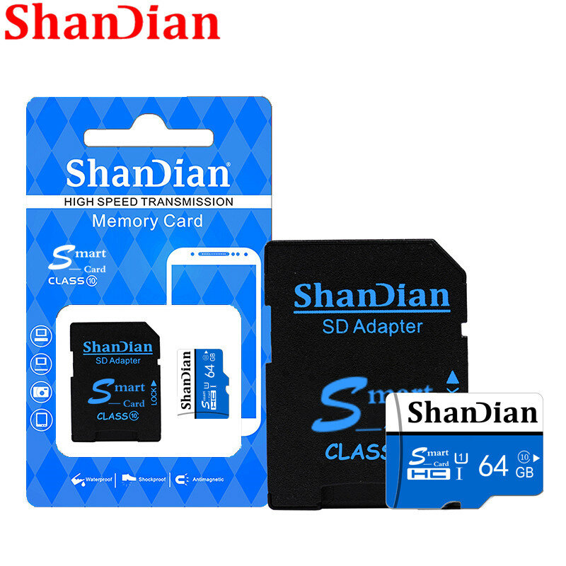 Shandian-cartão de memória micro sd, 32gb, 64gb, 16gb, 8gb, classe 10, cartão tf, pen drive, flash, para smartphone/câmera