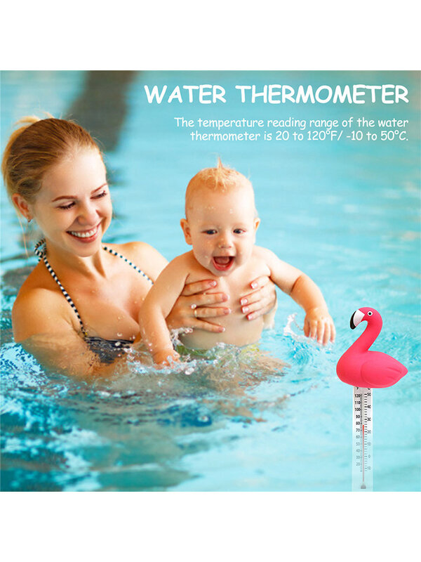 수영장 부동 물 온도계 게이지, 만화 플라밍고 모양 온도계, 수영장 스파 온수 욕조에 대한 문자열 포함