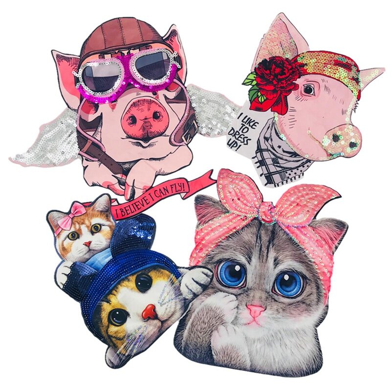 Cartoon Animal Pig Decorative Embroidery Applique Anime Iron on Patches Set Applications for Clothes Badges Kid's T-shirt Shoes
