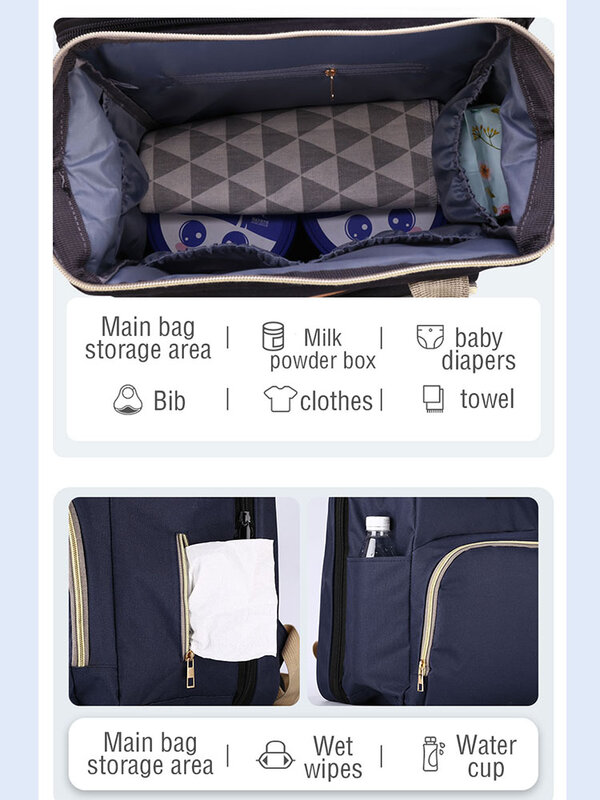 Wielofunkcyjny plecak Mommy przenośna torba o dużej pojemności na pieluchy zmieniająca się torba macierzyńska składane łóżko turystyczne dla mamy Baby Outdoor