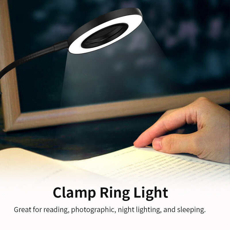 Dimmable Clip On Bedroom Live Streaming With Switch Flexible Gooseneck LED Ring Light Photography Desk Lamp Portable Eye Caring