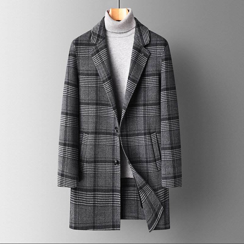Manteau en laine Double face pour hommes, long veste de costume à carreaux, slim, mille oiseaux, nouvelle collection automne et hiver