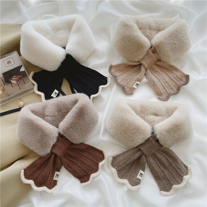 Winter Plush Fake Collar Faux Fur Rabbit Fur Scarf Women Korea Fashion All-match Solid Color Soft Warm Knitted Scarves Ladies