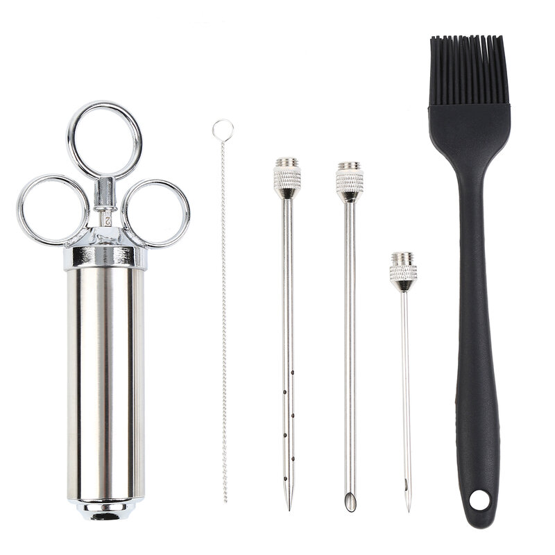 Stainless Steel Meat Injector Marinade Flavor Syringe Needle BBQ Cooking Kit BBQ Meat Syringe Marinade Injector with 3 Needles
