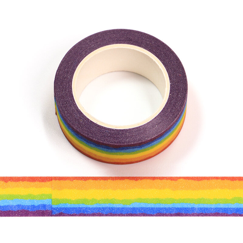 Nowy 1PC 15MM * 10m Rainbow dekoracyjne taśmy Washi Scrapbooking taśma maskująca materiały biurowe klej Kawaii biurowe