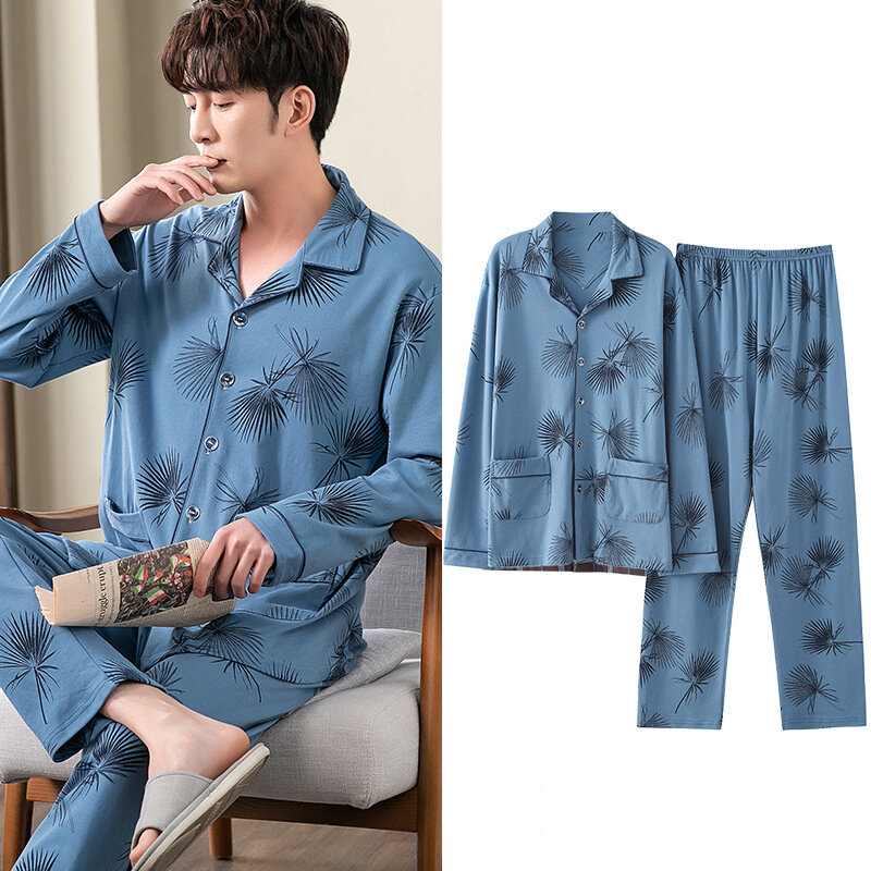 Bông Pyjama Bộ Cho Nam Mùa Thu Kẻ Sọc Bộ Pyjama Dài Tay Quần Homewear Thường Ngày Loungewear Phù Hợp Với