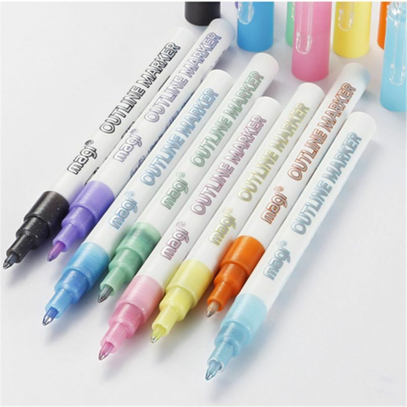 8Pcs Self-Outline Metallic Markers Dubbele Lijn Pen Buiiet Journai Pennen & Gekleurde Permanente Marker Pennen Voor Kinderen volwassenen Amateurs