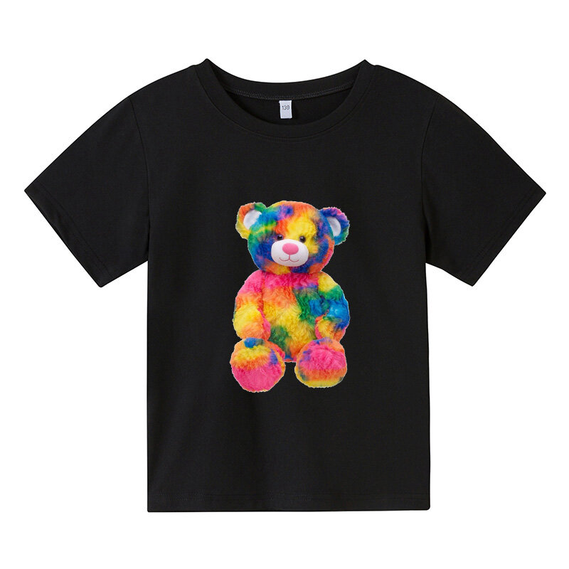 หมีเสื้อสาวของเล่นน่ารักพิมพ์เด็กเสื้อผ้าเด็กหญิงเสื้อลำลองแขนสั้น Harajuku ฤดูร้อนสีดำใหม่ส...