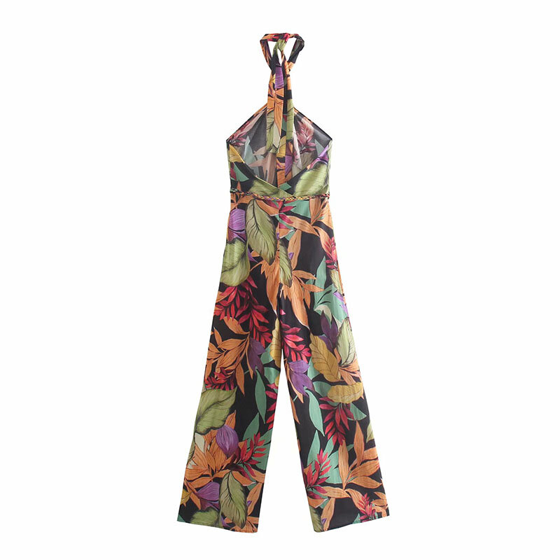 New Women's Clothing European And American Style French Halter Neck Printed Jumpsuit