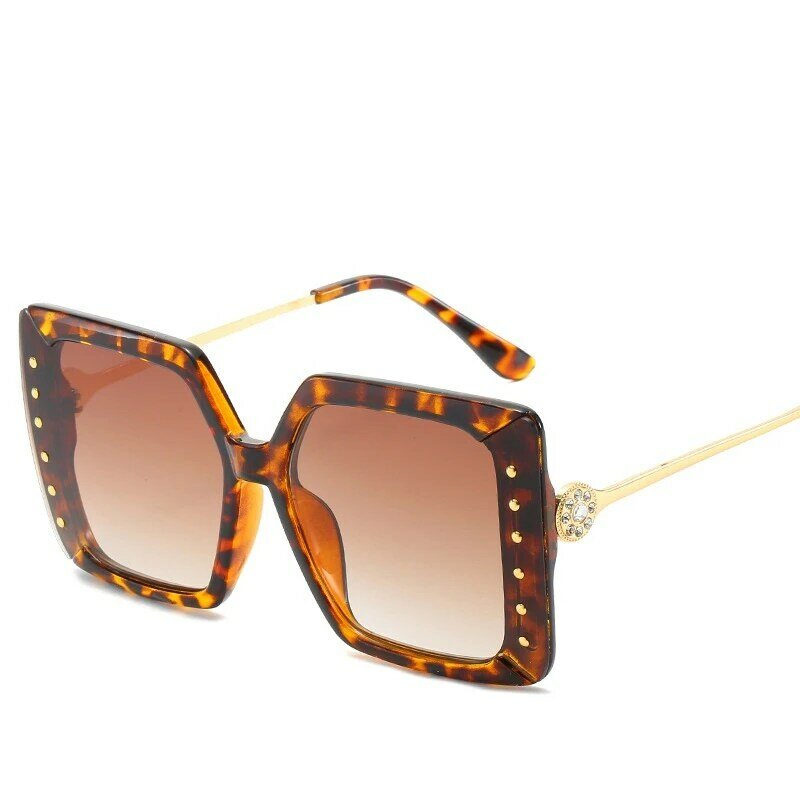 LONSY Vintage Square Rectangle Black Sunglasses Women Fashion Oversized Big Diamonds Sun Glasses Uv400 Driving Shades For Ladies
