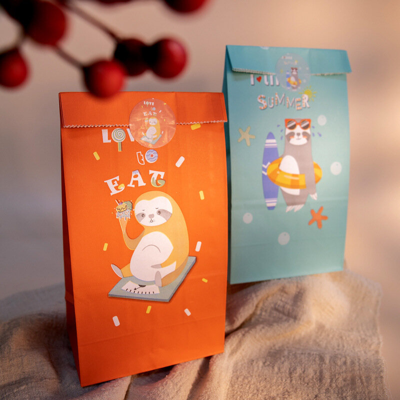 24 stücke Nette Sloth Drucken Papier Taschen Cartoon Tier Geburtstag Party Favor Candy Geschenk Taschen mit Dichtung Aufkleber Sommer Party liefert