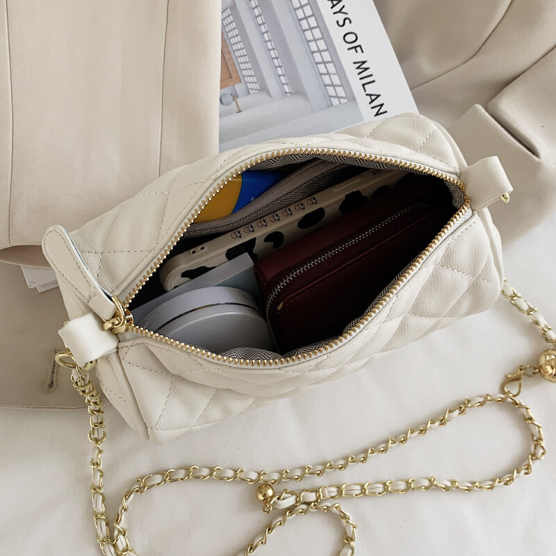 Marke Designer Weibliche Leder Schulter Taschen Luxus Diamant Gitter Handtaschen Frauen Zylindrischen Umhängetasche für Mädchen Kette Sac