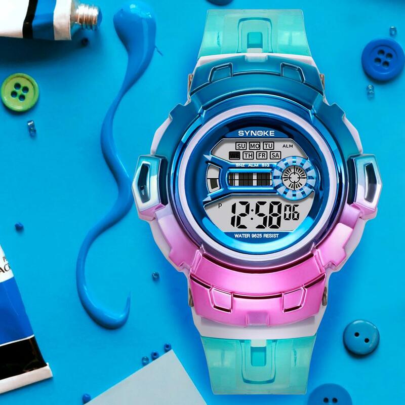 Synoke relógio de pulso feminino esportivo, digital com gradiente indicador led à prova d'água