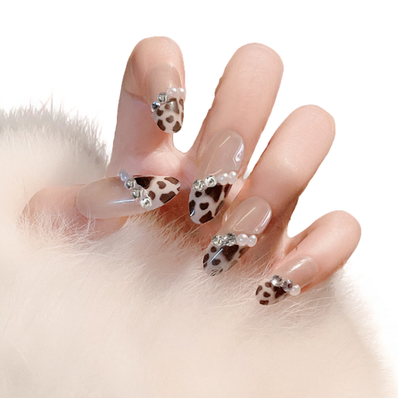 Unghie finte leopardate punte per unghie complete unghie finte francesi con colla Ballerina artificiale staccabile decorazione per Nail Art per donne