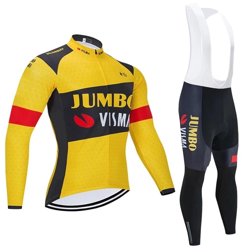 Комплект одежды для велоспорта JUMBO VISMA, Зимняя Теплая Флисовая одежда для велоспорта с длинным рукавом, мужской костюм для шоссейного велоси...