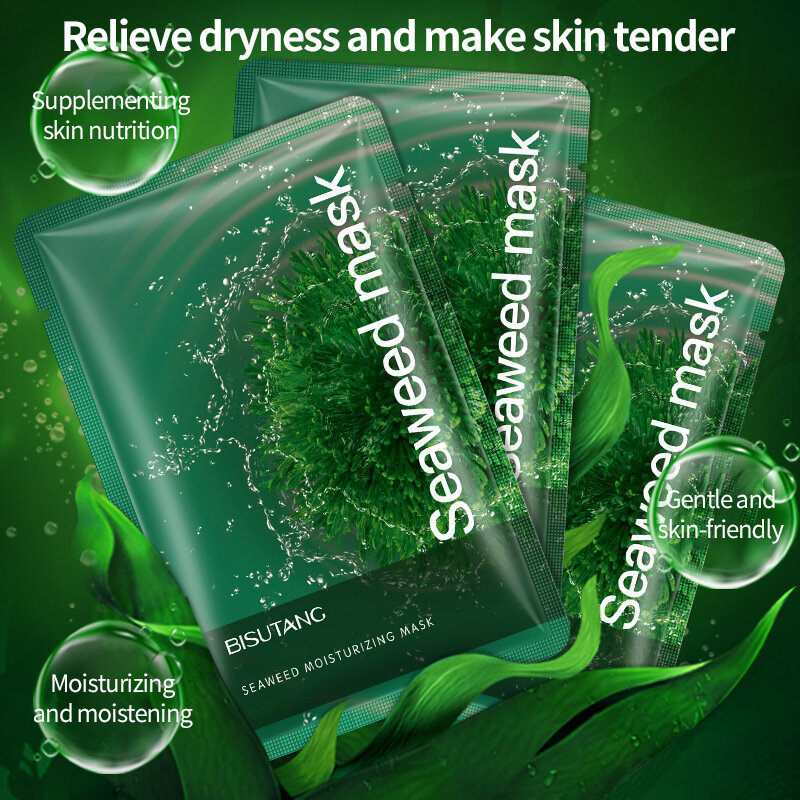 3 pçs algas máscara hidratante refrescante hidratante suave poro shrinking cuidado clareamento máscara clarear cuidados com a pele rosto