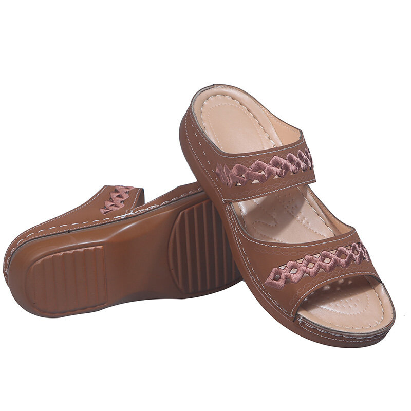 2022 sandali con zeppa da donna estivi sandali con punta aperta ortopedici Premium scarpe da donna Casual in pelle antiscivolo Vintage