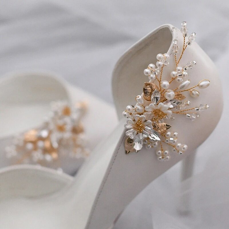 Clips decorativos brillantes elegantes para zapatos de boda, hebilla con abalorio de perla de tacón alto, decoración de zapatos de novia, diamantes de imitación