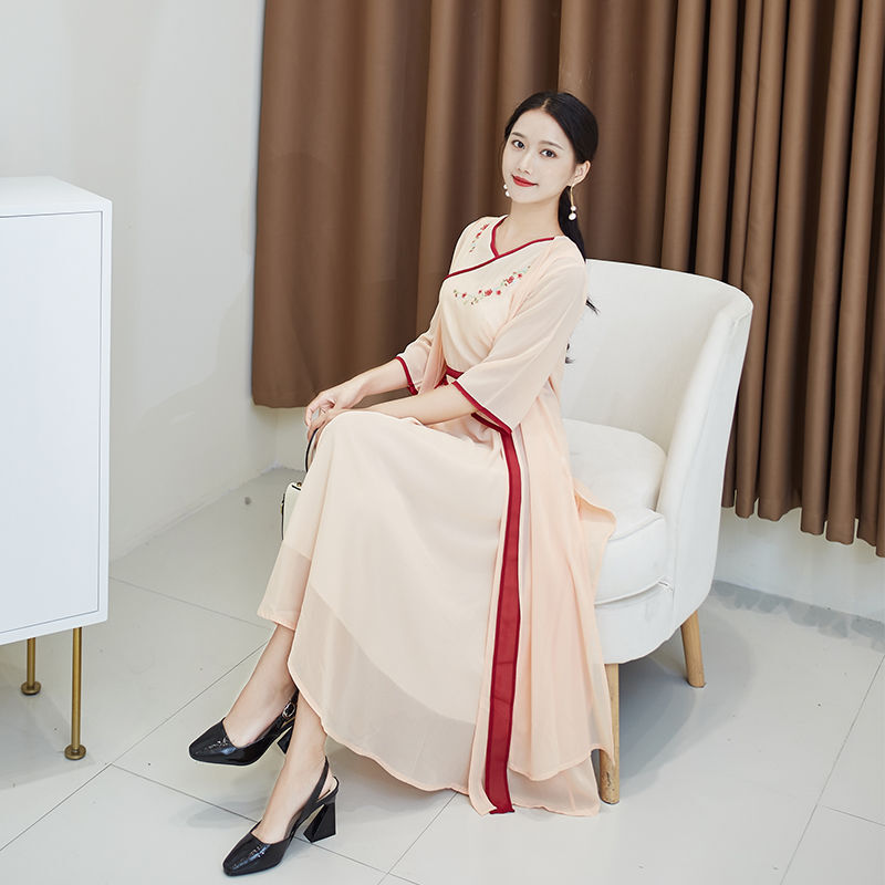 2022 Phương Đông Người Phụ Nữ Đầm Phong Cách Trung Hoa Hanfu Trang Phục Vintage Nàng Tiên Khiêu Vũ Hiệu Suất Đầm Cổ Hàng Ngày Phục Thời