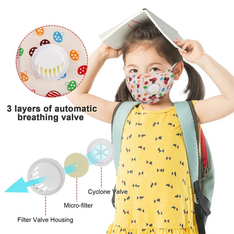 10pcs Children mask Kids Reusable Washable Cartoon Face Mask PM2.5 Anti Dust Flu Child Breath Valve Respirator Filter masque