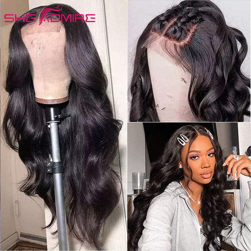 Peluca ondulada de cabello humano para mujeres negras, pelo largo con cierre de encaje 4x4, indio, sin pegamento, HD, transparente