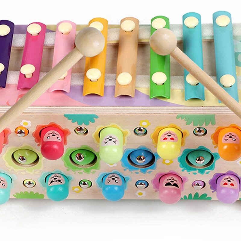 Banco de juguete de madera para niños de 3 a 5 años, Xylophone educativo para edades tempranas, juguetes magnéticos de pesca, regalo de cumpleaños