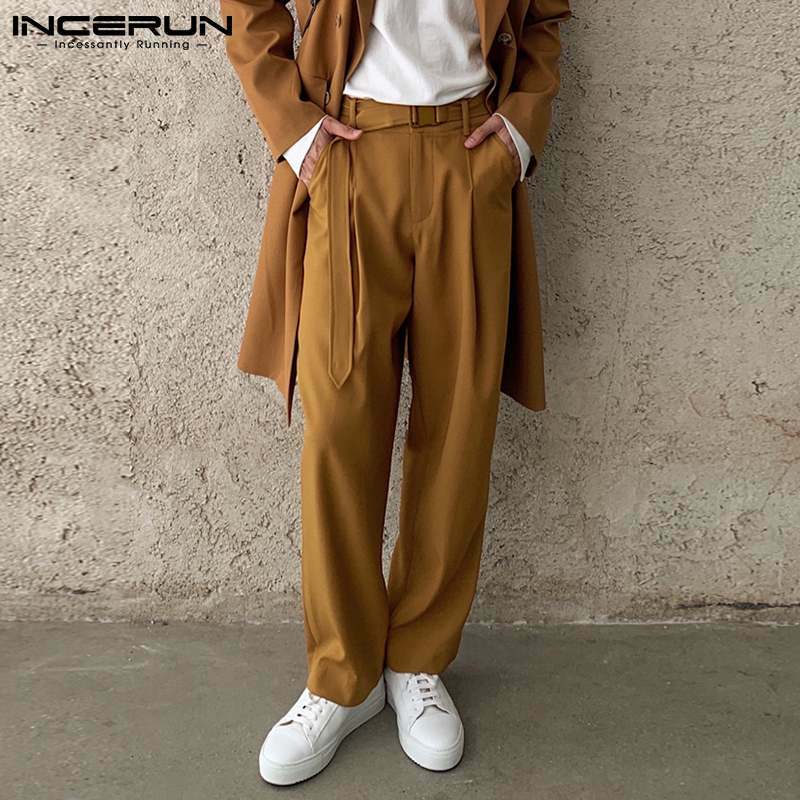 INCERUN-Pantalones largos sencillos combinables para hombre, calzas elegantes y sueltas, ropa de calle informal de Color sólido, de pierna ancha, S-5XL