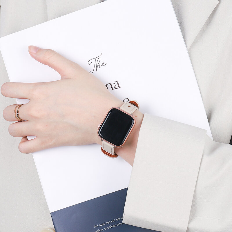 Kualitas Tinggi Kulit Wanita untuk Apple Watch Band 38Mm 42Mm Seri SE 7654321 untuk Iwatch 40Mm 44Mm Female Band Smart Watch Gelang