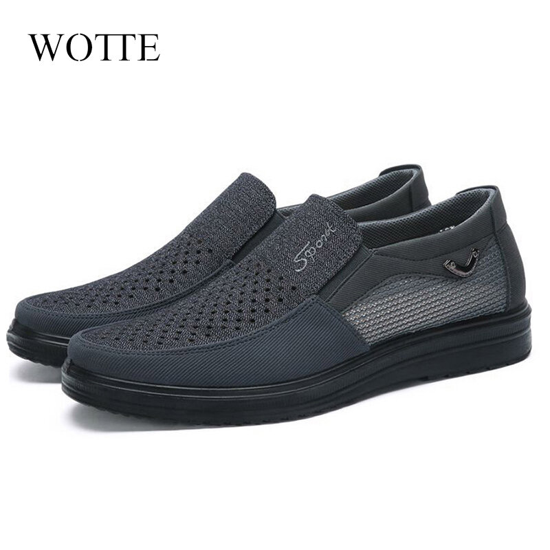 Wotte confortável masculino sapatos casuais malha respirável sapatos masculinos 2022 novo antiderrapante leve deslizamento em mocassins para homem tamanho grande 48