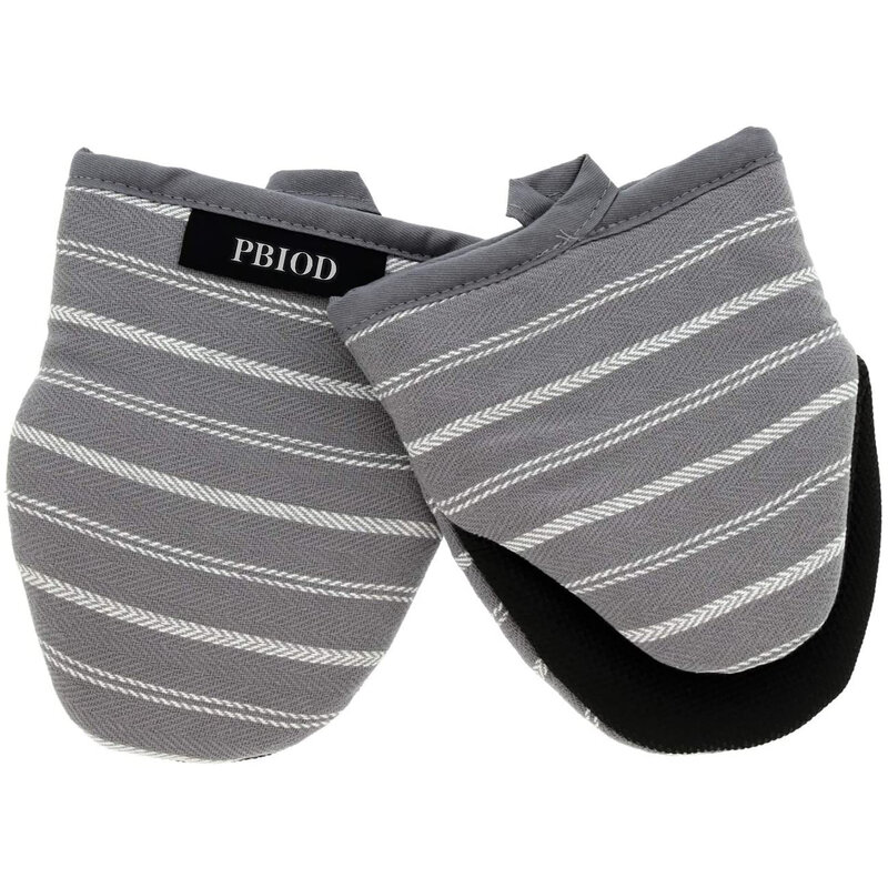 PBIOD Oven mitts Surfaces with Non-Slip Grip and Hanging Loop-Ideal Set for Handling Hot Cookware, Bakeware-Twill Stripe. Grey
