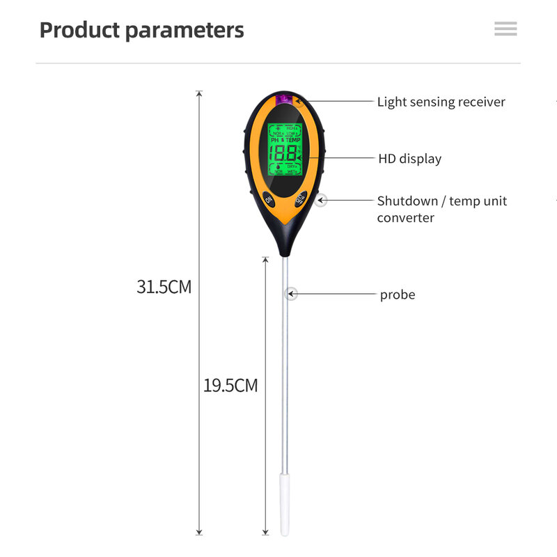 Medidor de PH para plantas, Sensor de humedad del suelo, instrumento de medida de acidez, 3/4/5 en 1, PH/humedad/temperatura/suelo, 43% de descuento