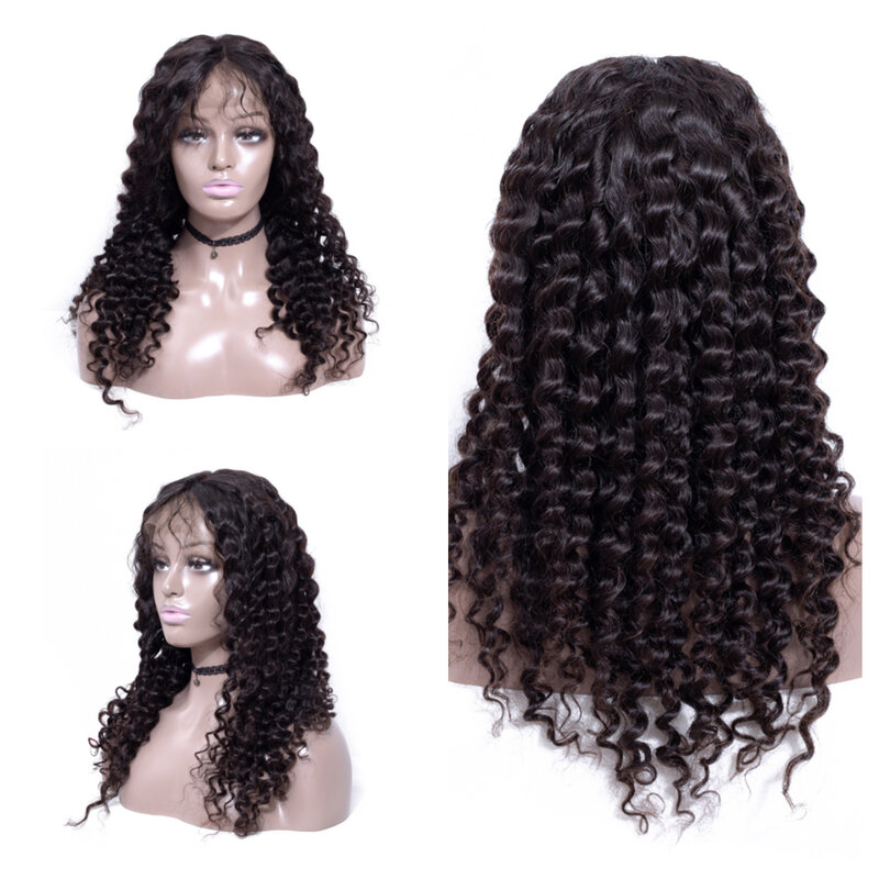 Real impresión Remy cabello humano brasileño rizado profundo 4X4 Cierre de encaje Peluca de 26 28 30 pulgadas oscuro largo onda de encaje peluca para las mujeres negras