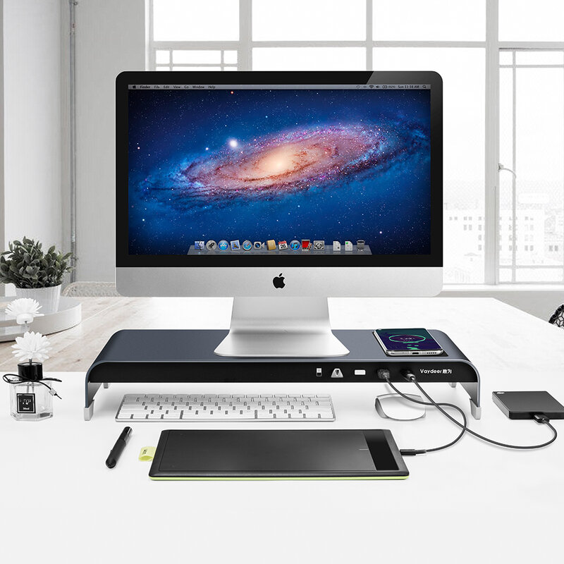 Monitor Base para ordenador de mesa con carga inalámbrica de alta gama soporte de aluminio teclado y ratón organizador para iMac