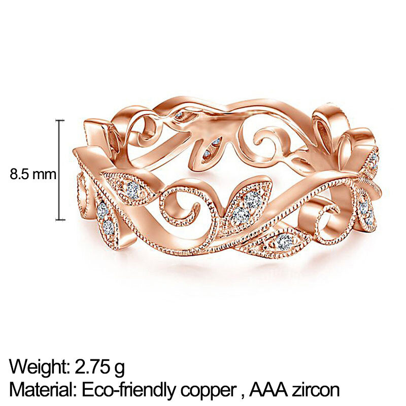Cpop Original Cirrus Leaves Rings for Women Rose Golden Plated Zircon Fashion Party Ring Temperament Elegance  Accessories