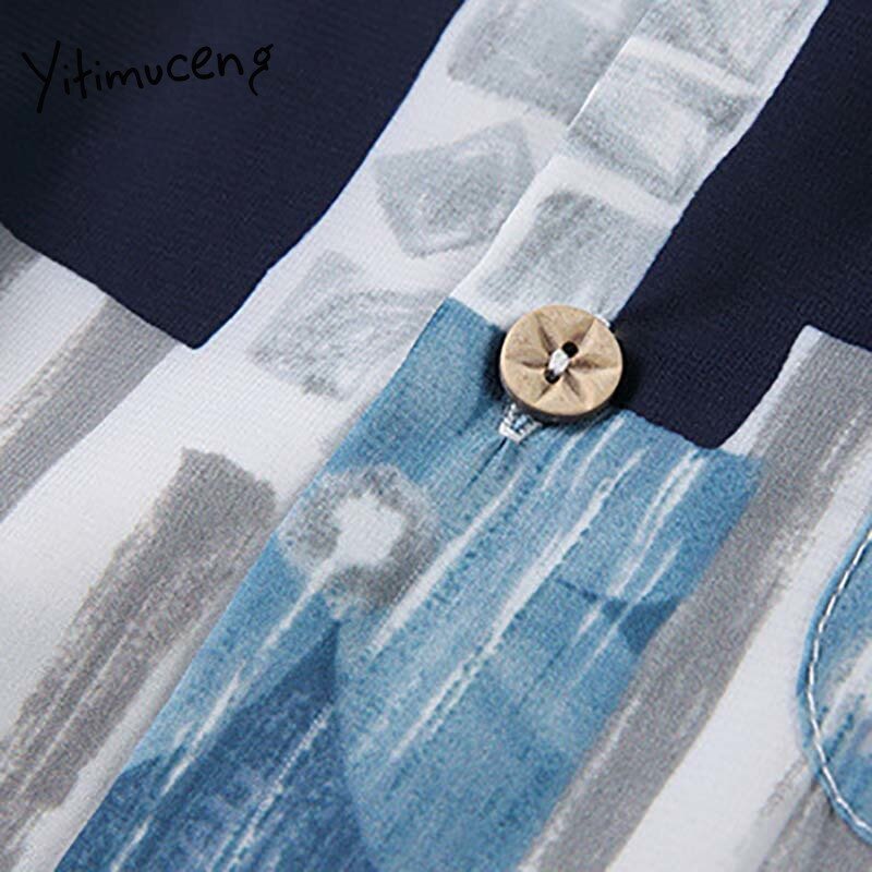 Yitimuceng contraste cor blusa feminina botão acima camisas oversize com decote em v azul 2021 verão coreano moda nova manga curta topos