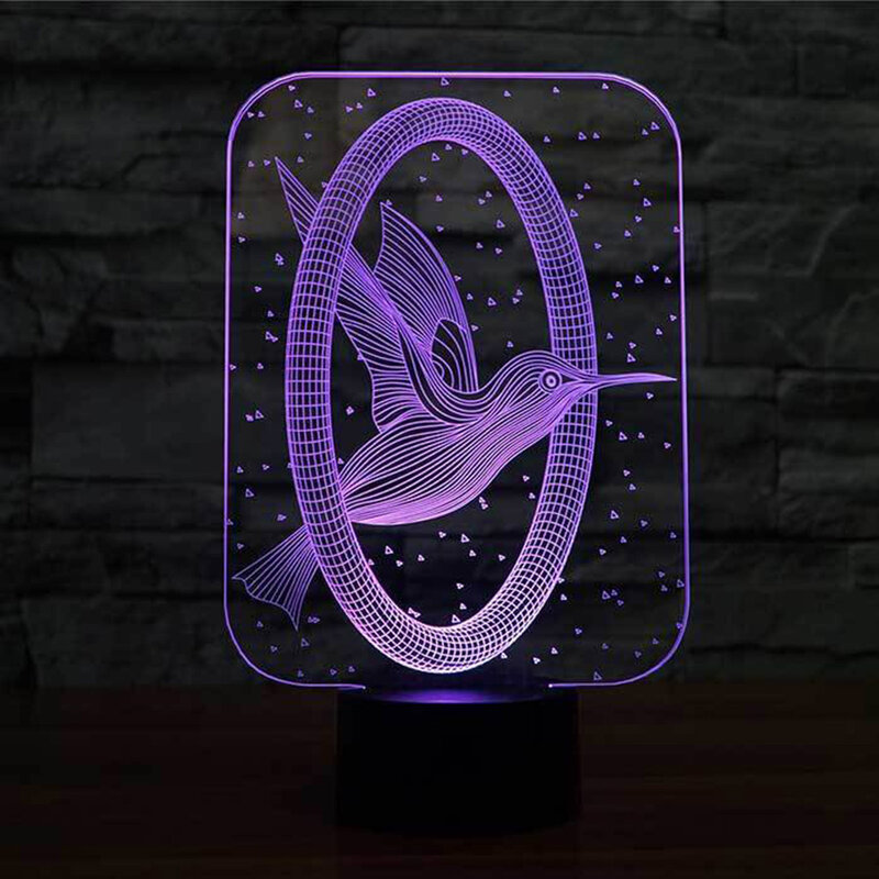 Acrylic Hummingbird 3d Illusion Nightlight 7 Colors Change LED USB Desk Table Lamp for Kids Gift Home Bedroom Decortions