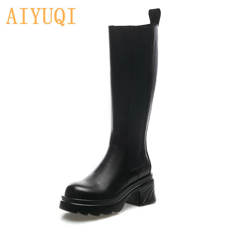 AIYUQI Women Boots Genuine Leather  Autumn 2021 New Thick-heel Thick-soled Martin Boots Women Fashion Roman Chelsea Boots Women
