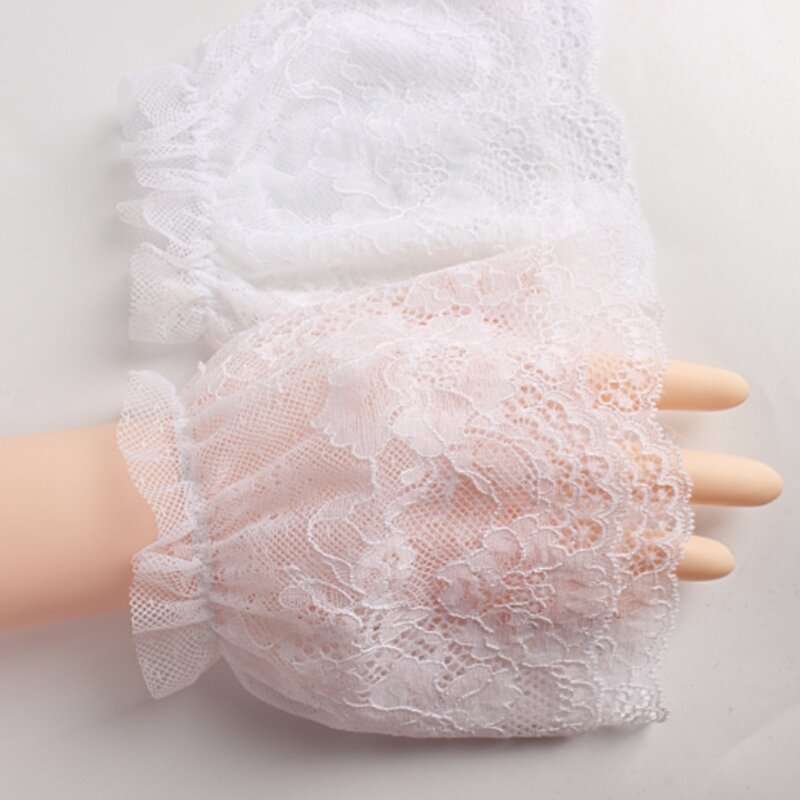 10cm Double Layer Floral Lace Stretch Wrist Cuffs Detachable Fake Sleeve Warmer 
