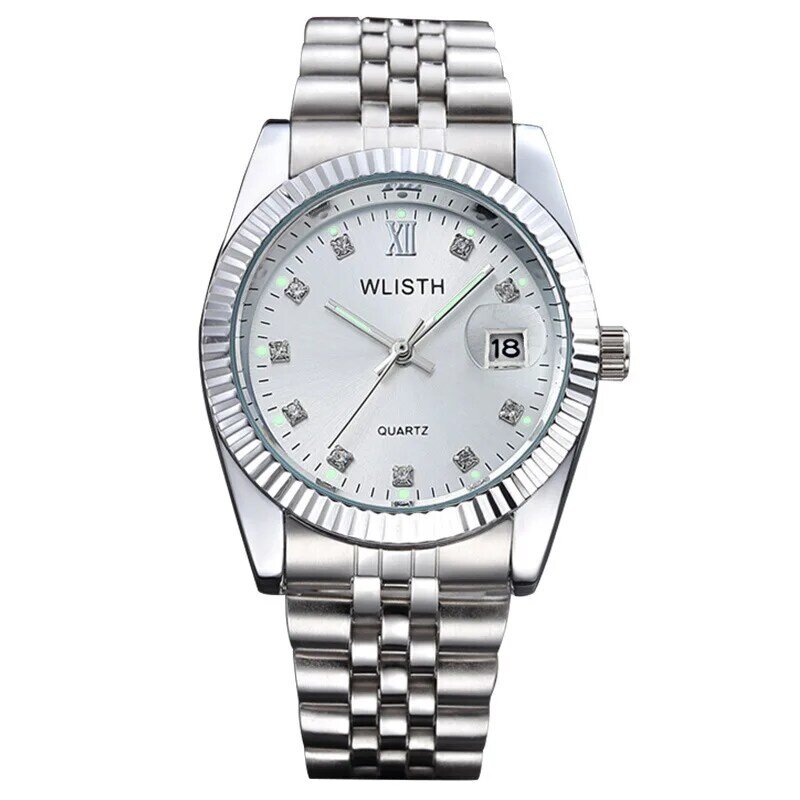 WLISTH 커플 시계 애호가 여성 시계 남자 유니섹스 시계 스포츠 석영 스테인레스 스틸 접는 걸쇠 안전 날짜 시계