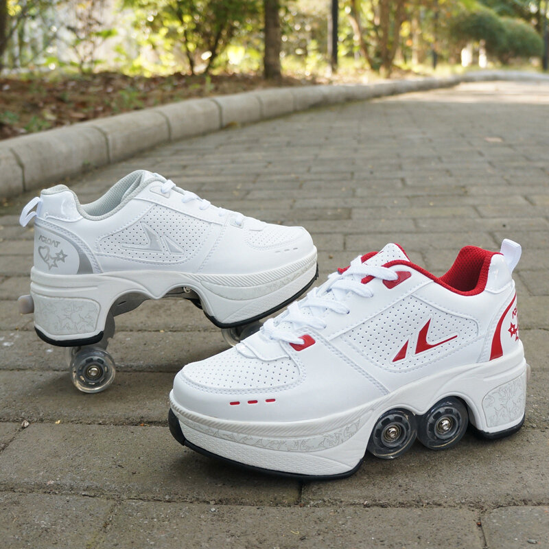 Sapatos de rolo caminhada quente tênis casuais patins deform roda patins para adultos das mulheres dos homens unisex criança runaway patins quatro rodas