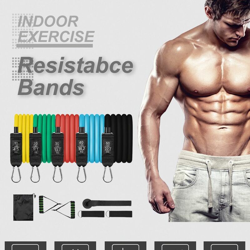 Conjunto de faixas resistentes para treino de resistência, 11 peças, 150lbs, exercícios, construção corporal, acessórios