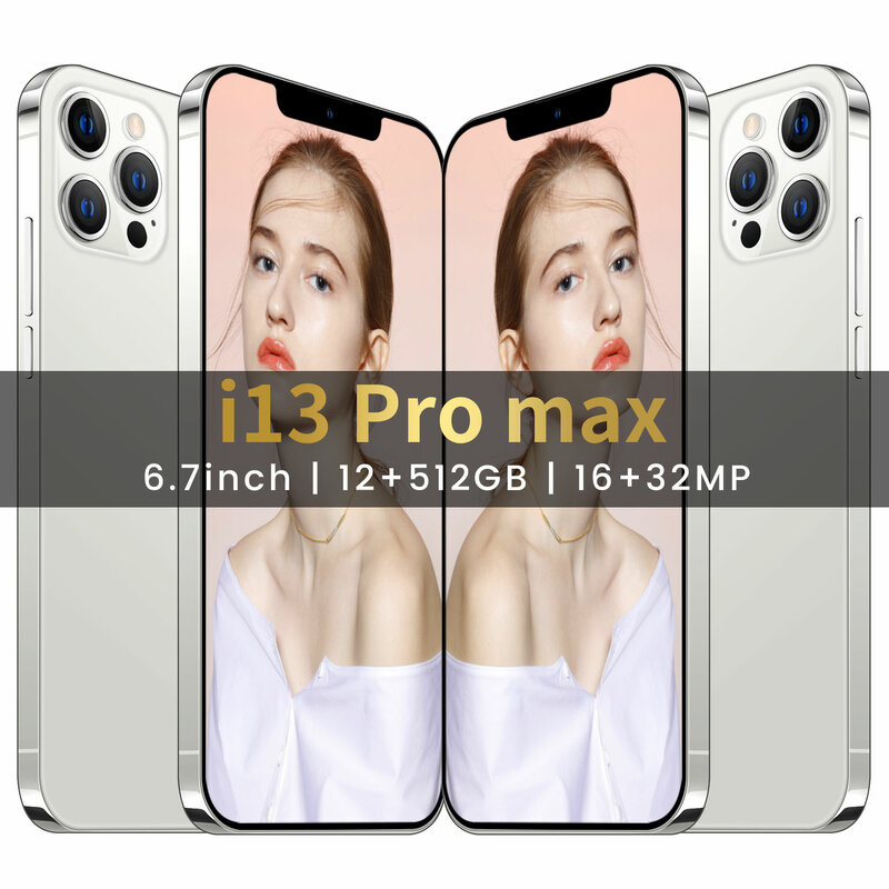 Smartphones 6.7" i13 Pro Max Real Cellphone Face ID 12GB RAM 512GB ROM Phone 16+32MP 6800mAh 5G 4G LTE Global Version celulares