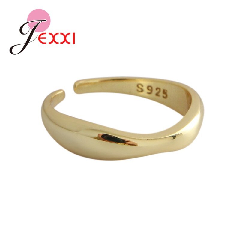 Real 925 prata esterlina abertura anéis de dedo para mulheres casamento noivado jóias anel ajustável 2 cores para a escolha