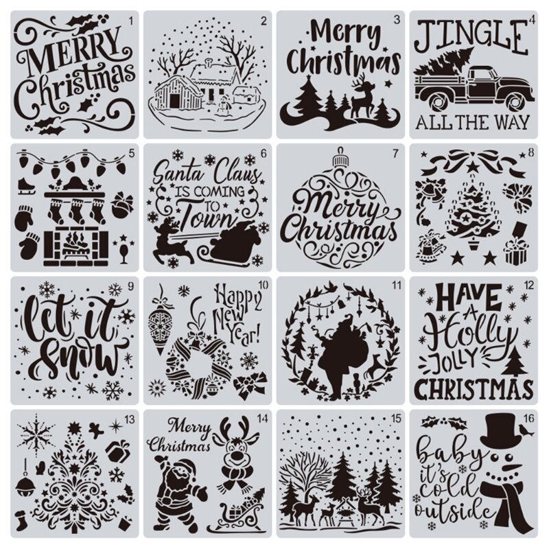 24 Gói 16 Gói Giáng Sinh Tranh Stencil Kit DIY Vẽ Stencils Bản Mẫu Cho Tranh Trên Gỗ Treo Tường Trang Trí Nhà Cửa