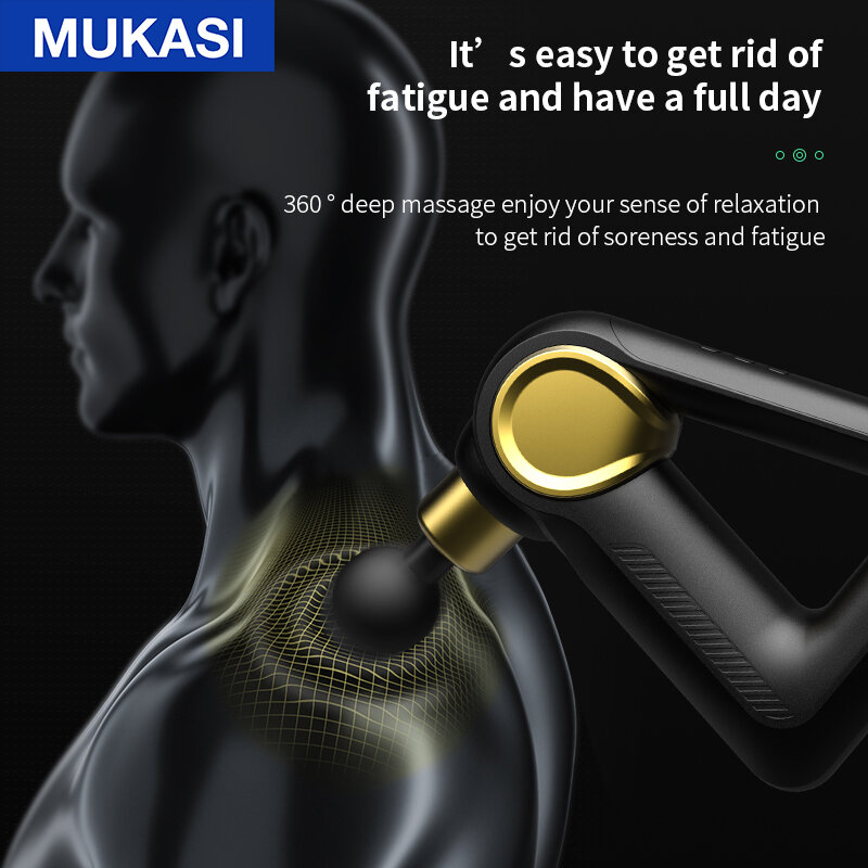 MUKASI 32 مستويات تدليك بندقية شاشة الكريستال السائل جهاز مساج كهربائي الأنسجة العميقة العضلات الرقبة الجسم الظهر الاسترخاء اللياقة البدنية لت...