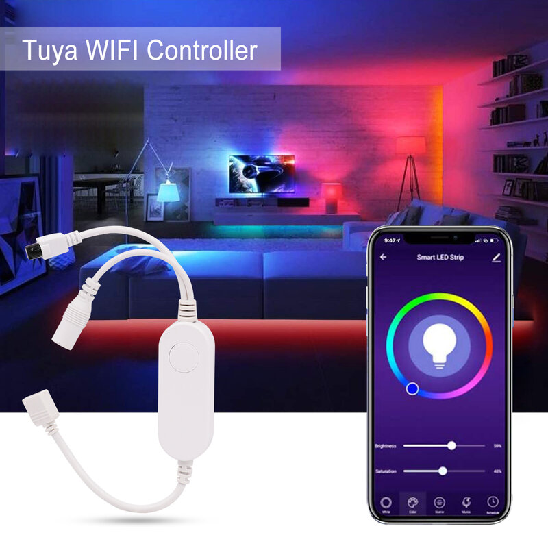 DC5V-24V Tuya WiFi Smart LED Controller RGB RGBW LED Controller LED Strip Magic Home Voice Control Compatible Alexa Echo Google