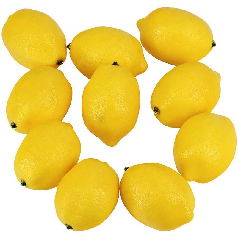 Limones artificiales de imitación, frutas de 3 pulgadas de largo X 2 pulgadas de ancho, 20 unidades