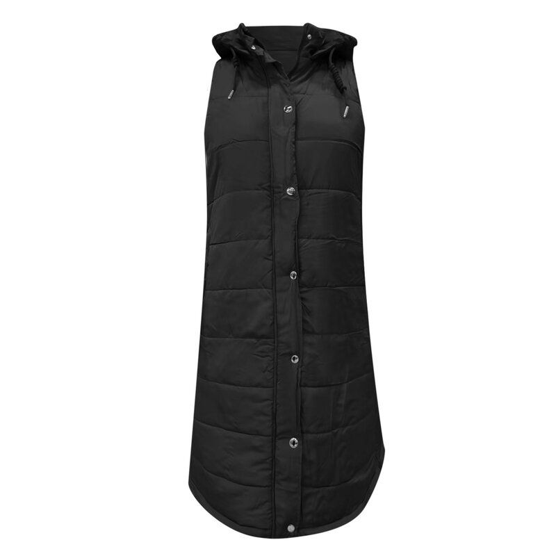 Gilet Long sans manches avec capuche pour femme, vêtement mi-long avec poches, doudoune, collection automne et hiver 2022