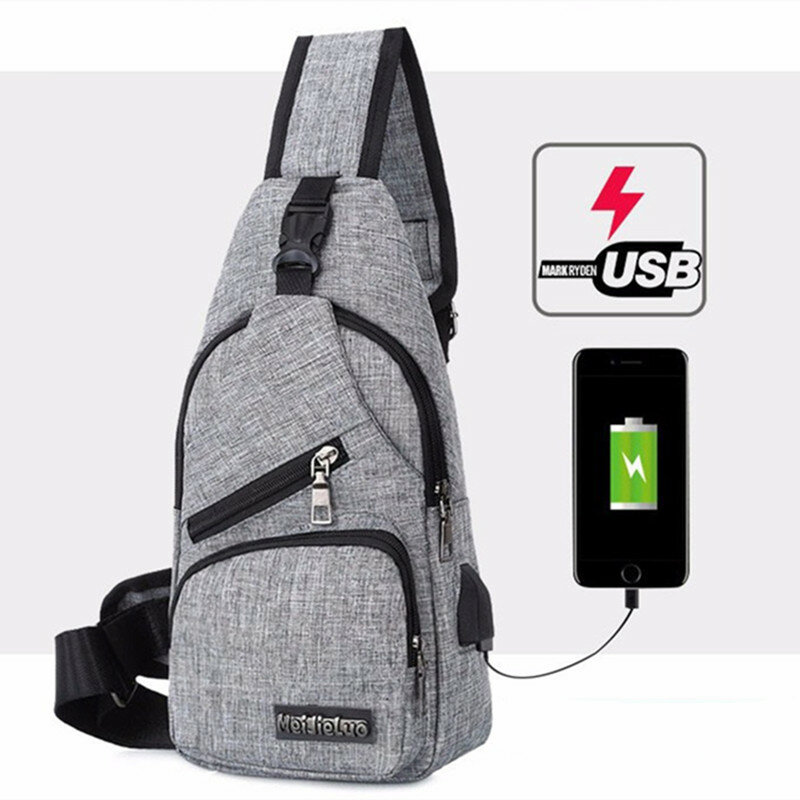 Bolso de pecho antirrobo para estudiante, carga USB de hombro con bandolera, para ocio, antisalpicaduras